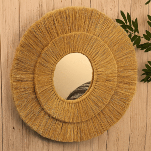 "Sunburst Fringe" Natural Grass Wall Mirror by Xclusive Art