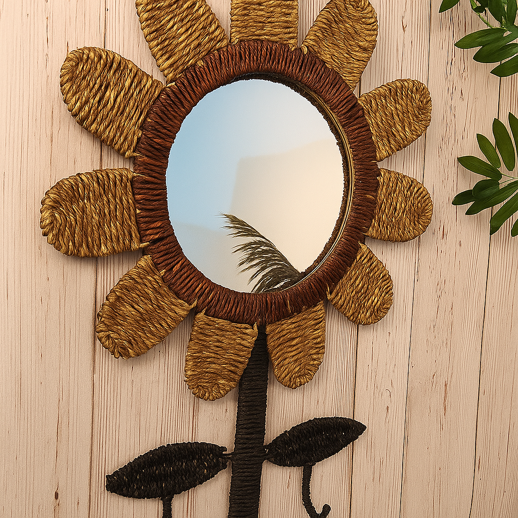 ChatGPT Image Nov 7, 2025, 01_53_48 PM "Sunflower Blossom" Rattan Mirror & Hook Set by Xclusive Art - Image 1