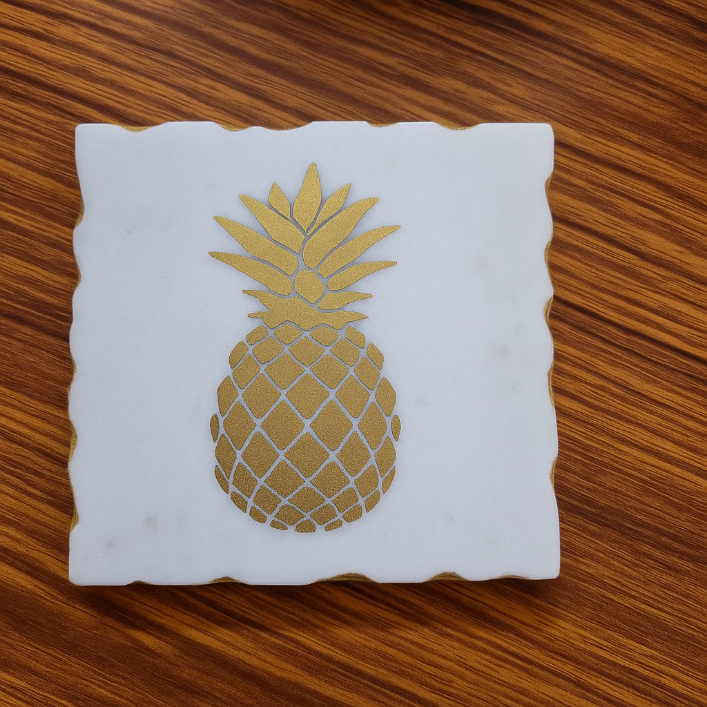 ChatGPT Image Nov 7, 2025, 02_25_27 PM Xclusive Art White Marble Golden Pineapple Coaster / Hospitality Accent - Image 1