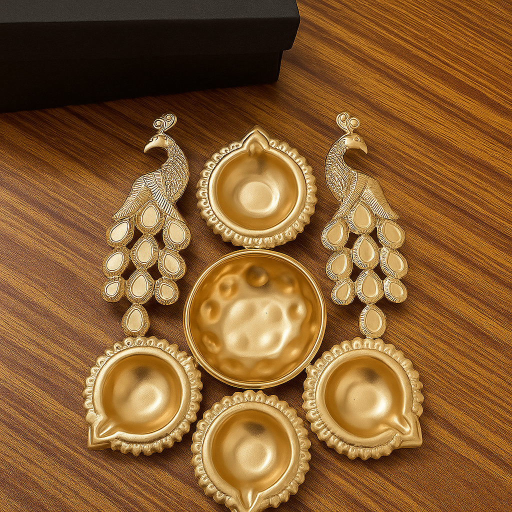 ChatGPT Image Nov 7, 2025, 02_48_51 PM Xclusive Art Golden Peacock Diya Set / Festival Lamp Holder - Image 1