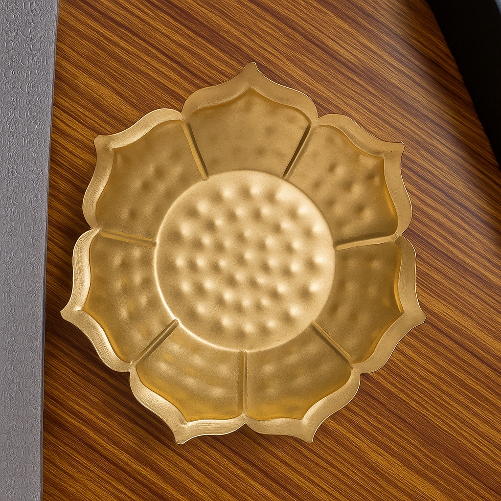ChatGPT Image Nov 7, 2025, 02_50_55 PM Xclusive Art Golden Lotus Petal Decorative Tray / Pooja Thali - Image 1