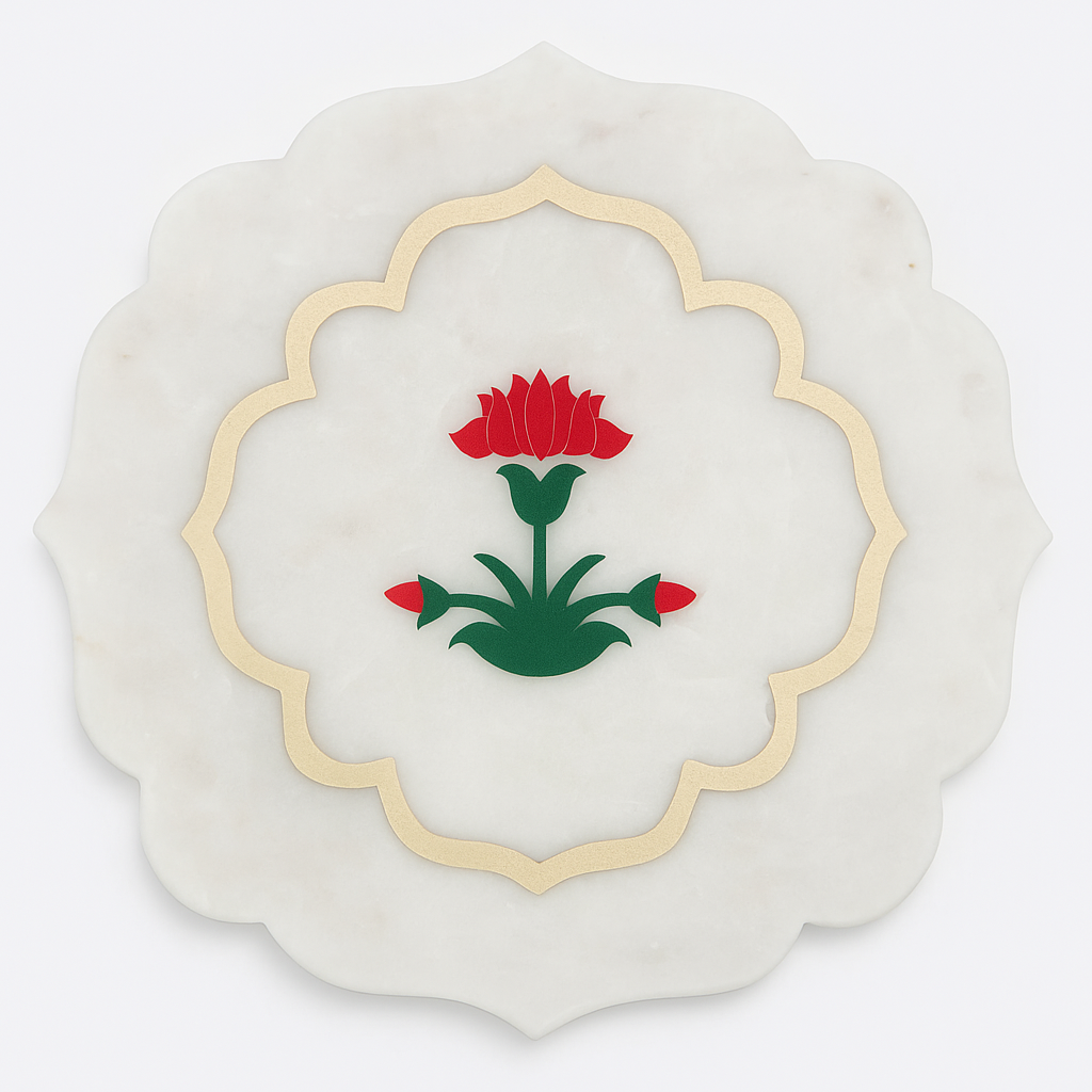 ChatGPT Image Nov 7, 2025, 03_04_46 PM White Marble Lotus Inlay Decorative Plate - Image 1