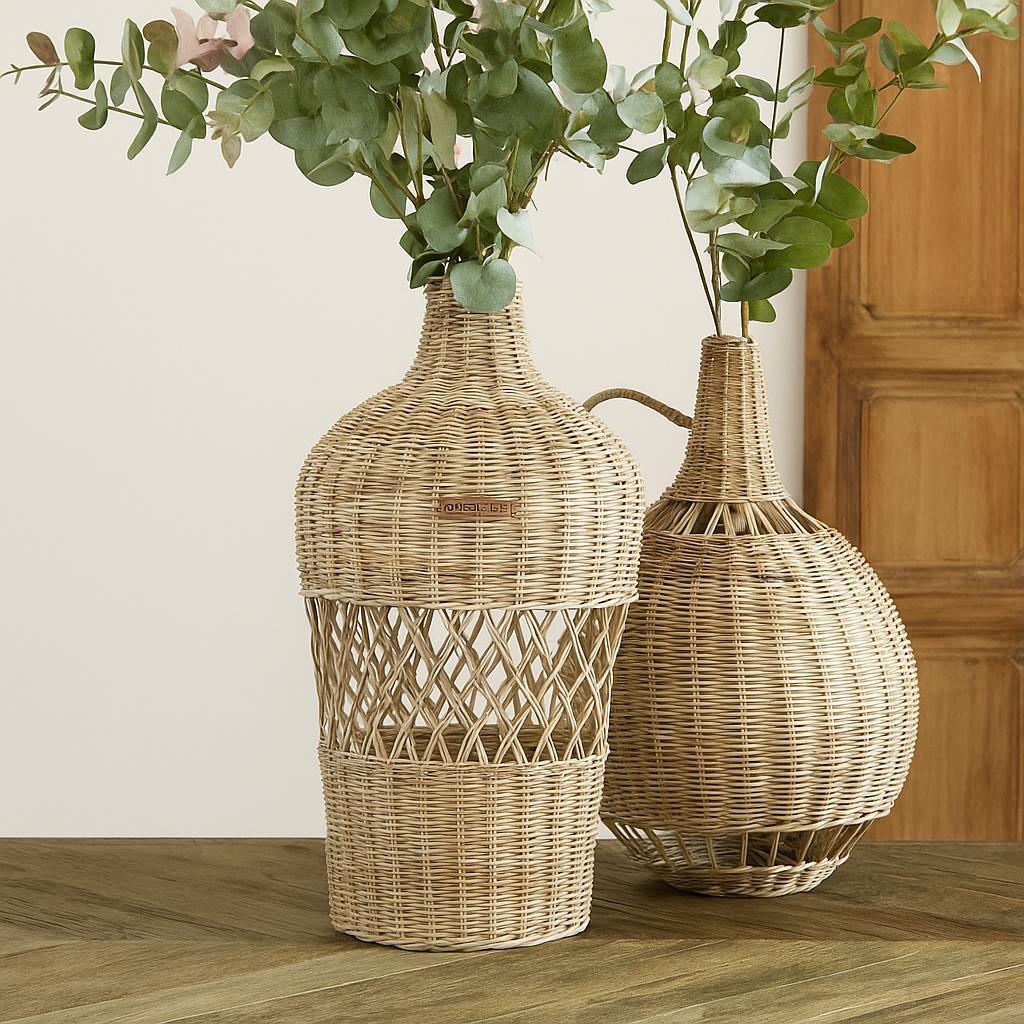 ChatGPT Image Nov 7, 2025, 03_42_01 PM "Coastal Weave" Rattan Demi-John Vases (Set of 2) by Xclusive Art - Image 1