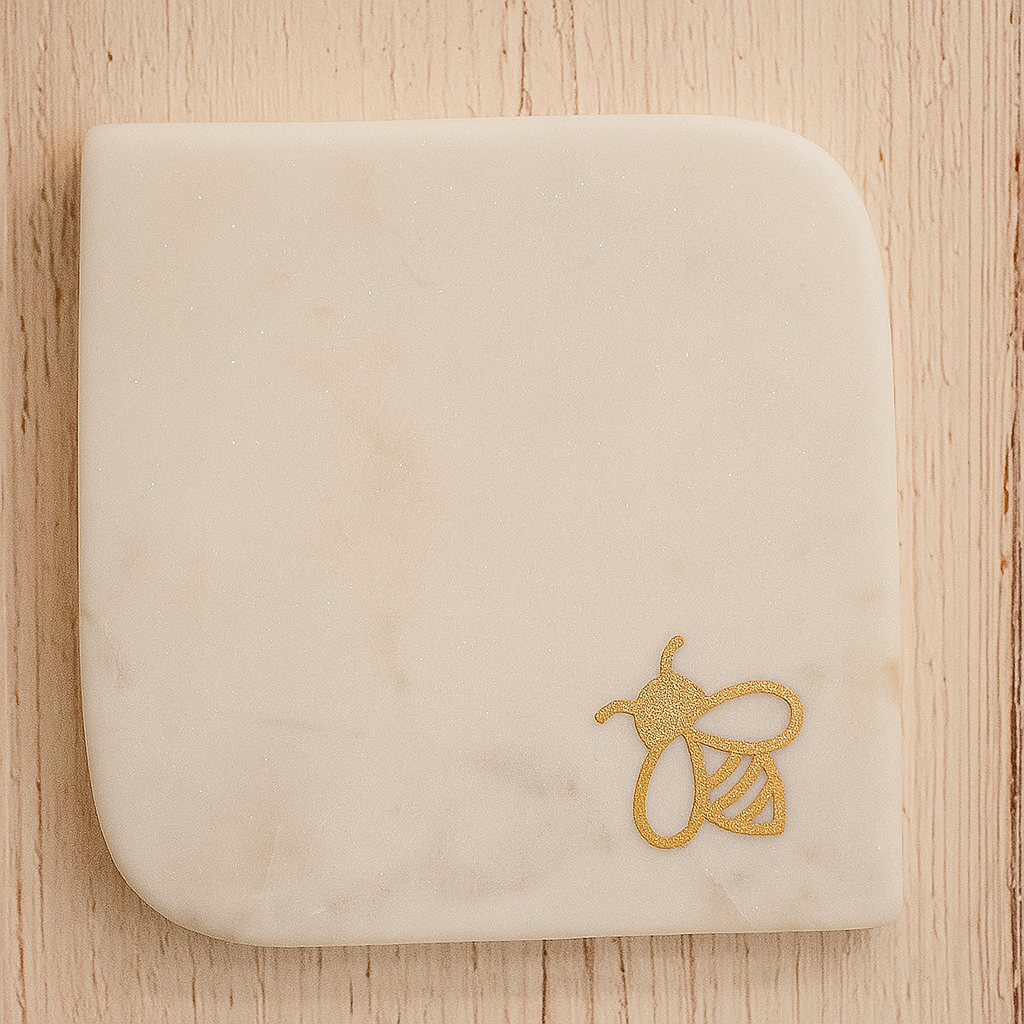 ChatGPT Image Nov 7, 2025, 12_36_53 PM Xclusive Art White Marble Honey Bee Coaster / Trinket Tray - Image 1